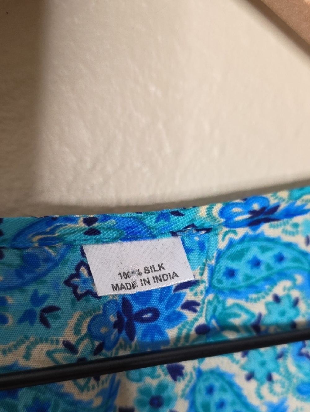 Vintage Silk Wrap Maxi Dress Blue Paisley Boho Womens M/L Cottagecore Resortwear - Picture 3 of 14